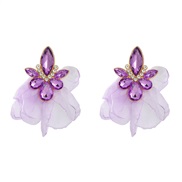 (purple)colorful diamond earrings flowers ear stud woman exaggerating occidental style wind Alloy diamond flowers