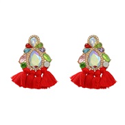 (red AB color)colorful diamond earrings tassel Earring woman occidental style exaggerating Bohemia ethnic style