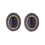 ( black)retro palace wind geometry Round earrings Alloy diamond embed resin ear stud fashion brief