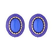 ( blue)retro palace wind geometry Round earrings Alloy diamond embed resin ear stud fashion brief