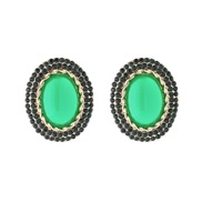 ( green)retro palace wind geometry Round earrings Alloy diamond embed resin ear stud fashion brief