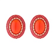 ( red)retro palace wind geometry Round earrings Alloy diamond embed resin ear stud fashion brief