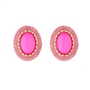 ( rose Red)retro palace wind geometry Round earrings Alloy diamond embed resin ear stud fashion brief
