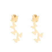 ( 2 KCgold  63 2)occidental style brief geometry stainless steel ear stud  personality samll cat butterfly love Earring