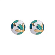 ( blue)occidental style summer earrings Alloy enamel ear stud woman Round fashion flowers pattern high flowers Earring