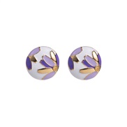 (purple)occidental style summer earrings Alloy enamel ear stud woman Round fashion flowers pattern high flowers Earring