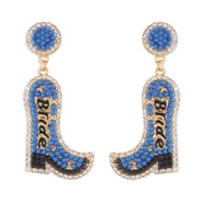 ( Navy blue)E Cowboy wind flash diamond earrings  creative geometry Alloy beads Street Snap ear stud woman