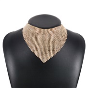 ( Gold) creative retro more row flash diamond necklace  occidental style exaggerating geometry triangle fully-jewelled 