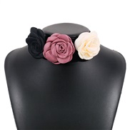 ( Black +Rice white + Pink)occidental style retro rose brooch two necklace  elegant Cloth flowers removable chain