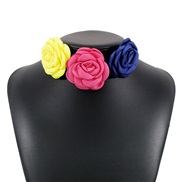 ( Dark blue+yellow + rose Red)occidental style retro rose brooch two necklace  elegant Cloth flowers removable chain