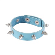 ( blue)occidental style trend punk wind Rivet leather  Street Snap Alloy bracelet woman