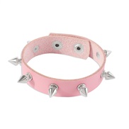 ( Pink)occidental style trend punk wind Rivet leather  Street Snap Alloy bracelet woman