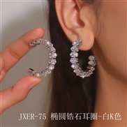 (JXER 75  Ellipsezircon   White K) occidental style exaggerating zircon claw chain circle woman Oval eyes Earring trend