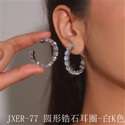 (JXER 77 circular zircon   White K) occidental style exaggerating zircon claw chain circle woman Oval eyes Earring tren