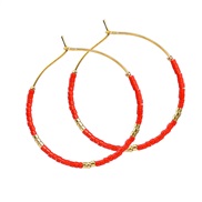 (E1872 Y 1 red)Bohemian style color beads beads earrings lady all-Purpose gold circle Earring