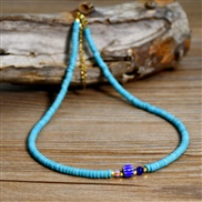 (N2635 Y 1blue + sapphire blue )occidental style retro handmade beads necklace woman samll color chain