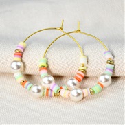 (E1868 Y 1 Color)occidental style Earring color Pearl earrings woman all-Purpose circle buckle