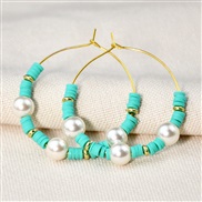 (E1868 Y 1 green)occidental style Earring color Pearl earrings woman all-Purpose circle buckle