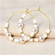(E1868 Y 1 white)occidental style Earring color Pearl earrings woman all-Purpose circle buckle