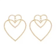 ( Gold)Double love earrings  occidental style fashion Street Snap Rhinestone ear stud woman earrings