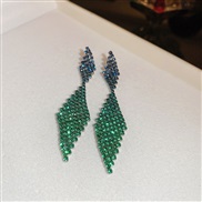 (1  Silver needle  green)silver diamond gradual change color tassel earrings occidental style high long style earring s