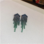 (4  Silver needle  green)silver diamond gradual change color tassel earrings occidental style high long style earring s