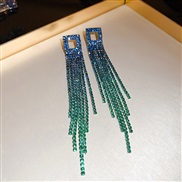 ( Silver needle  Style 2)silver diamond long style gradual change color earrings occidental style tassel earring high E