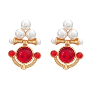 ( red)medium earrings exaggerating occidental style Earring woman Alloy resin embed Pearl retroearrings