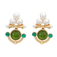 ( green)medium earrings exaggerating occidental style Earring woman Alloy resin embed Pearl retroearrings