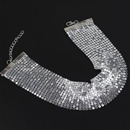 ( Silver)occidental style punk clavicle chain exaggerating Metal sequin necklace chain