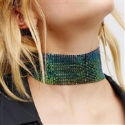 ( Green color)occidental style punk clavicle chain exaggerating Metal sequin necklace chain