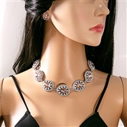 (E5866 1/ Pink)occidental style exaggerating color diamond set  luxurious temperament Rhinestone necklace drop earrings