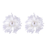( white) Korean style fresh handmade imitate flower earrings woman silver Pearl ear stud personality Earring