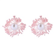 ( Pink) Korean style fresh handmade imitate flower earrings woman silver Pearl ear stud personality Earring