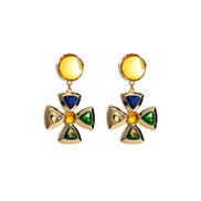 ( yellow)occidental style summer fashion medium gold earrings woman Alloy diamond high earring retro temperament earrin
