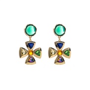 ( green)occidental style summer fashion medium gold earrings woman Alloy diamond high earring retro temperament earrings