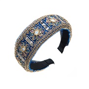 ( blue)occidental style retro palace wind Headband woman Cloth flowers width Headband ethnic style personality all-Purp