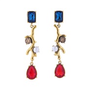 ( blue)Korean style temperament earrings woman fashion diamond Pearl personality Earring retro high long style earrings