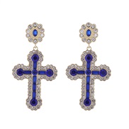 ( blue)occidental style retro diamond cross earrings fashion temperament medium gold silver ear stud Earring
