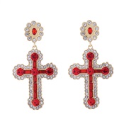 ( red)occidental style retro diamond cross earrings fashion temperament medium gold silver ear stud Earring