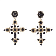 ( black)occidental style colorful diamond ear stud style Bohemia ethnic style Alloy diamond cross earrings woman