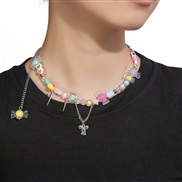 (X991)summer day color more girl necklace  sweet rainbow candy beads bow bracelet love clavicle chain