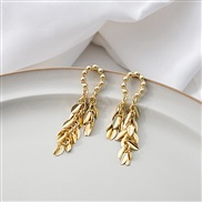 (E5919 1/ Gold)Korean style Metal leaves tassel earrings  brief high earring occidental style circle geometry Earring