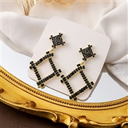 (E59 4)silver black diamond geometry earrings  retro square hollow fully-jewelled earring samll Irregular Earring