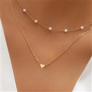 (58334 1)occidental style Double layer necklace creative brief Street Snap bronze Peach heart Pearl multilayer clavicle