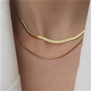 (54915 1) Double layer snake chain necklace woman occidental style high samll retro gold chain