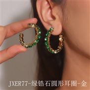 (JXER77 green zircon circular   Gold)  occidental style exaggerating color zircon claw chain circle woman Round Earring