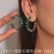 (JXER77 green zircon circular   White K)  occidental style exaggerating color zircon claw chain circle woman Round Earr