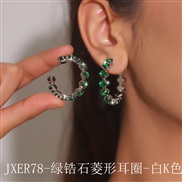 (JXER78 green zircon rhombus   White K)  occidental style exaggerating color zircon claw chain circle woman Round Earri