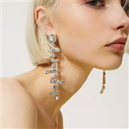 (silvery )occidental style trend Rhinestone tassel earrings  fashion high geometry blue diamond woman style Earring ear